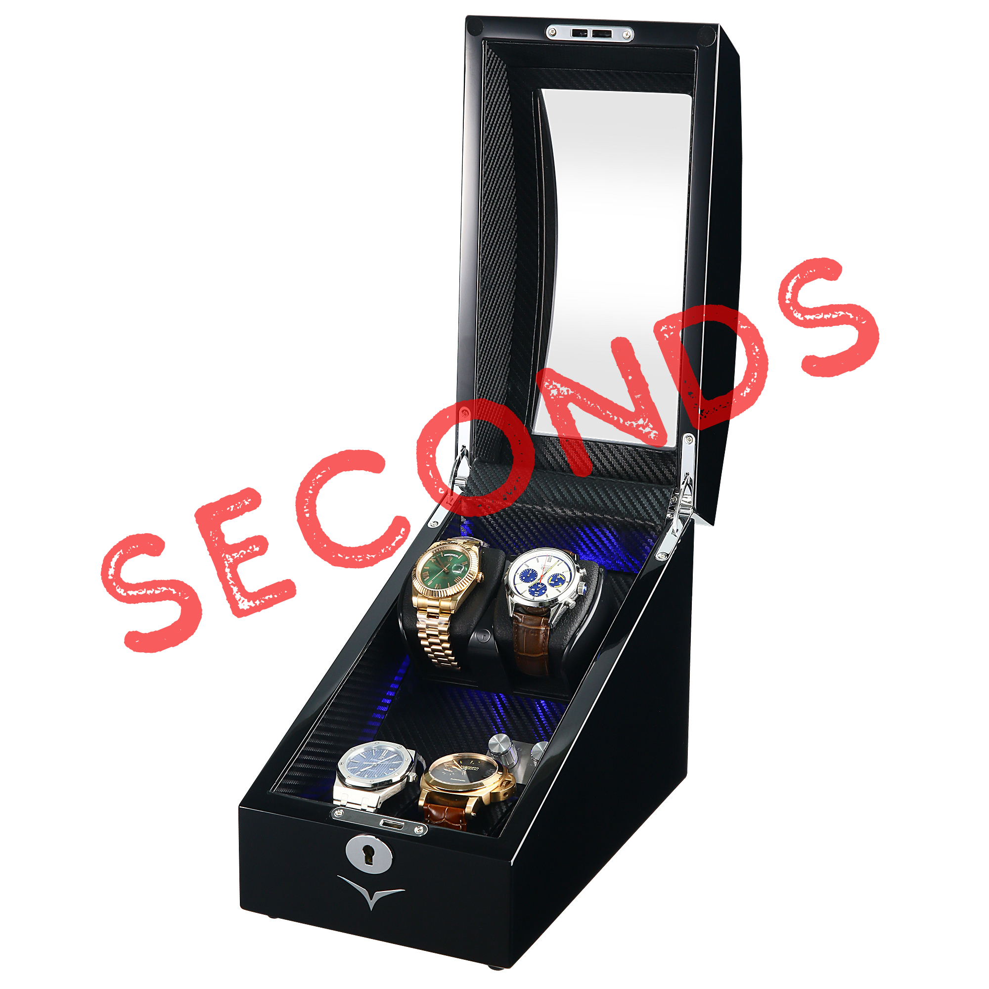 Seconds - Avoca Watch Winder Box for 2 + 2 Watches in Black (B)