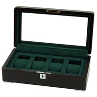 4 Slot Black Wooden Watch Box with Green Interior