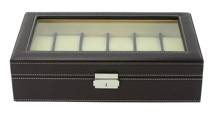 Dark Brown Leather Watch Box for 12 Watches Watch Boxes Clinks 