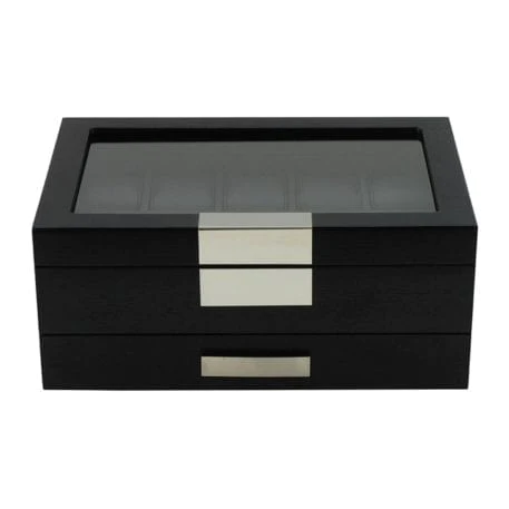 Seconds - Black Wooden Watch Box for 10 Watches with a Drawer (D)