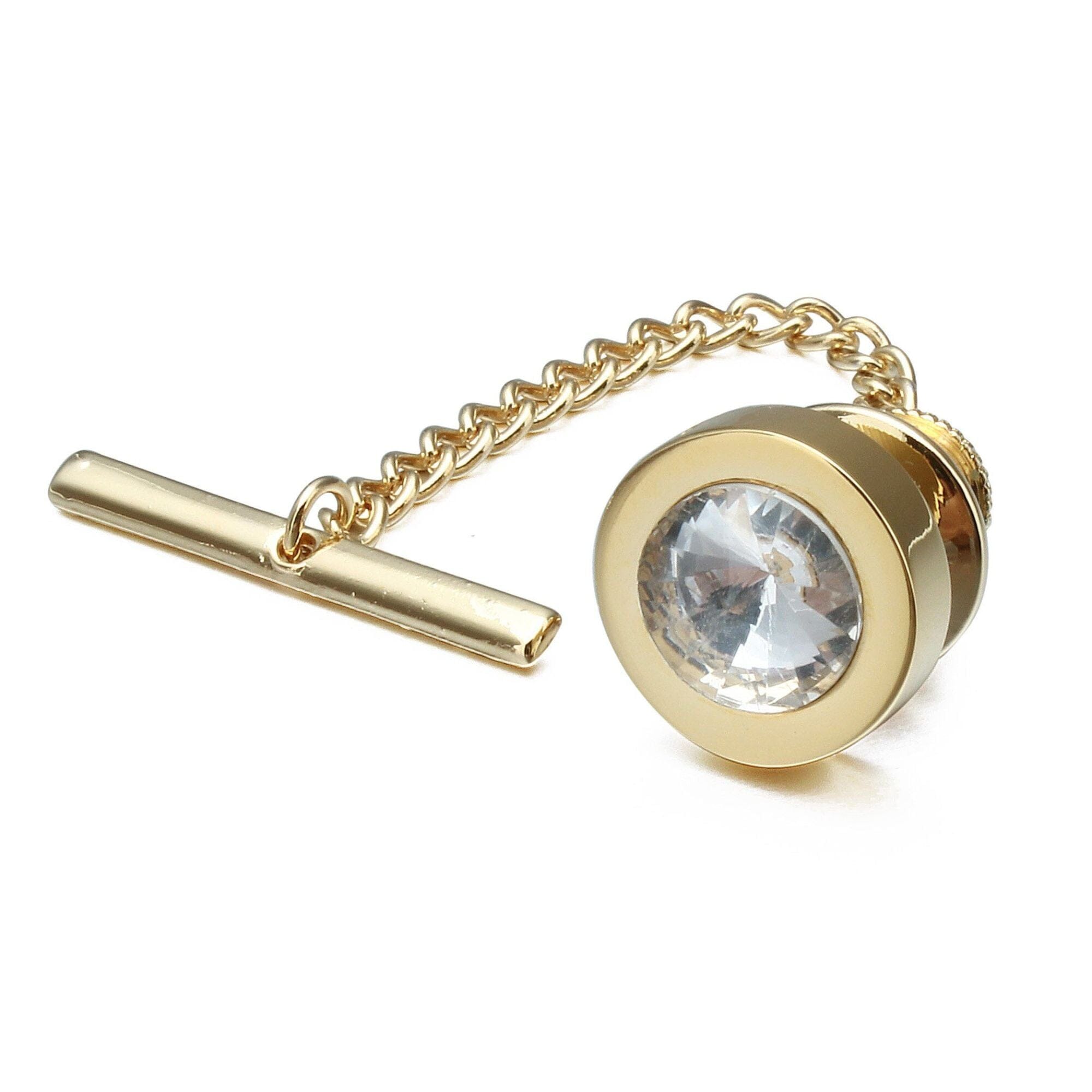 Gold with Crystal Tie Tack Lapel Pin Clinks 