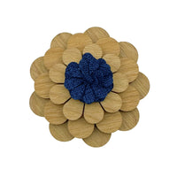 Wooden Flower with Blue Fabric Centre Lapel Pin Lapel Pin Clinks