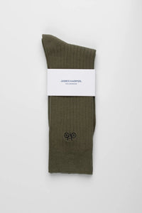 See SK3008 Olive Ribbed Socks