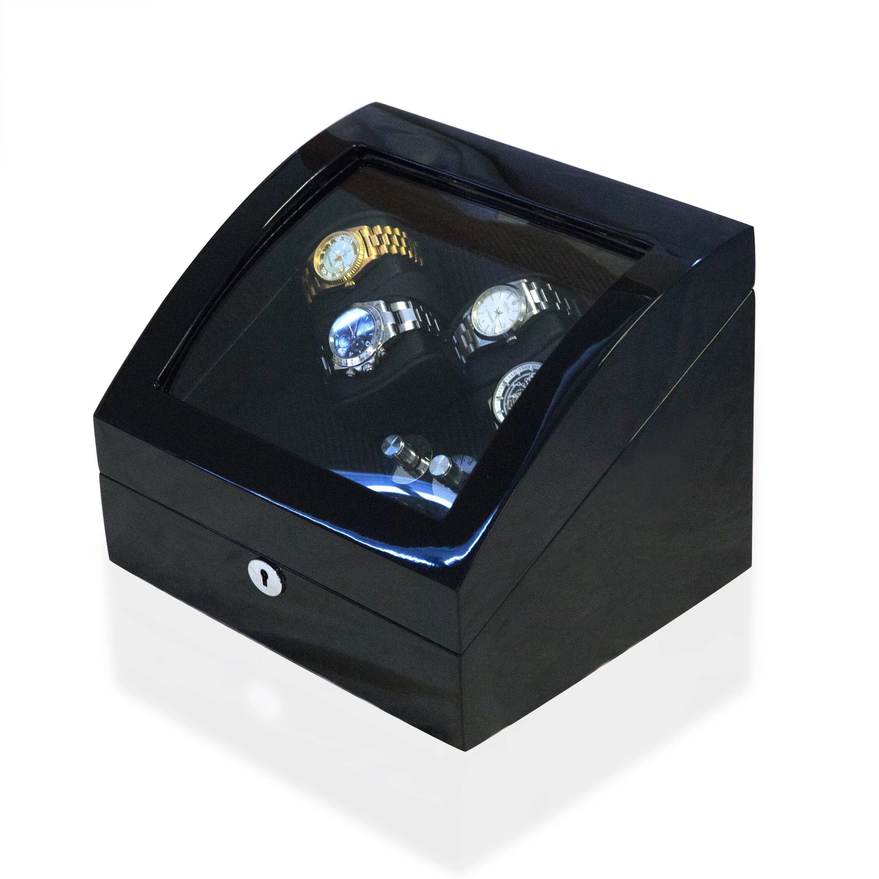 Seconds - Avoca Watch Winder Box 4 + 4 Watches in Black - Carbon Fibre Interior Seconds Clinks 