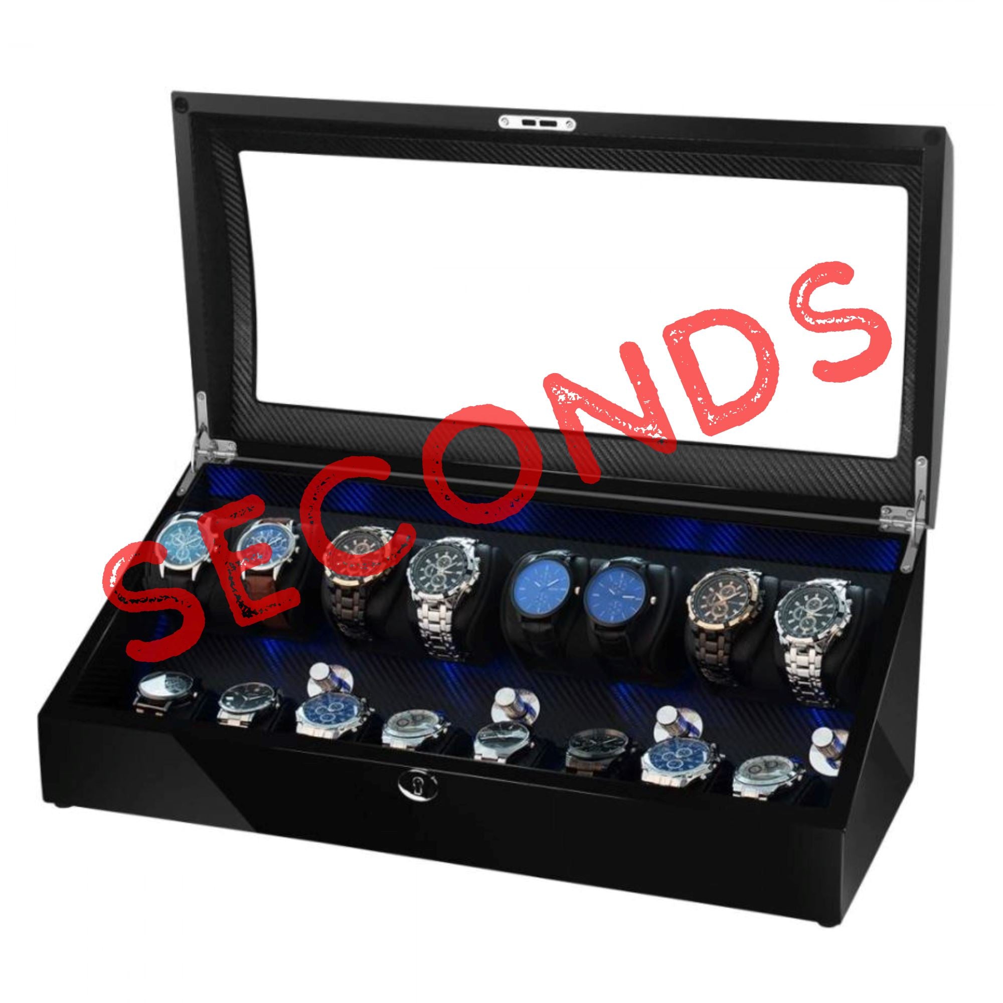 Seconds - Avoca Watch Winder Box for 8 + 8 Watches in Black (b) Seconds Clinks 