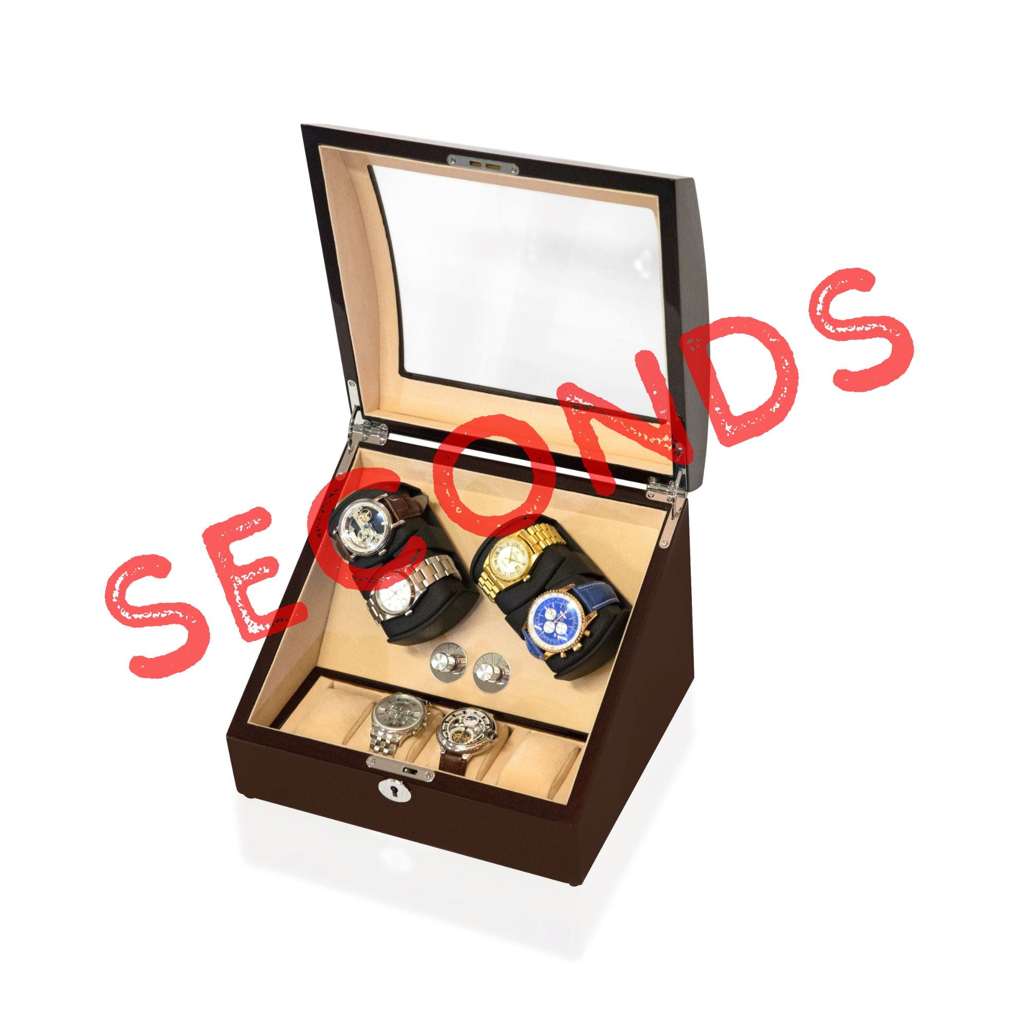 Seconds - Avoca Watch Winder Box 4 + 4 Watches in Mahogany (a) Seconds Clinks 