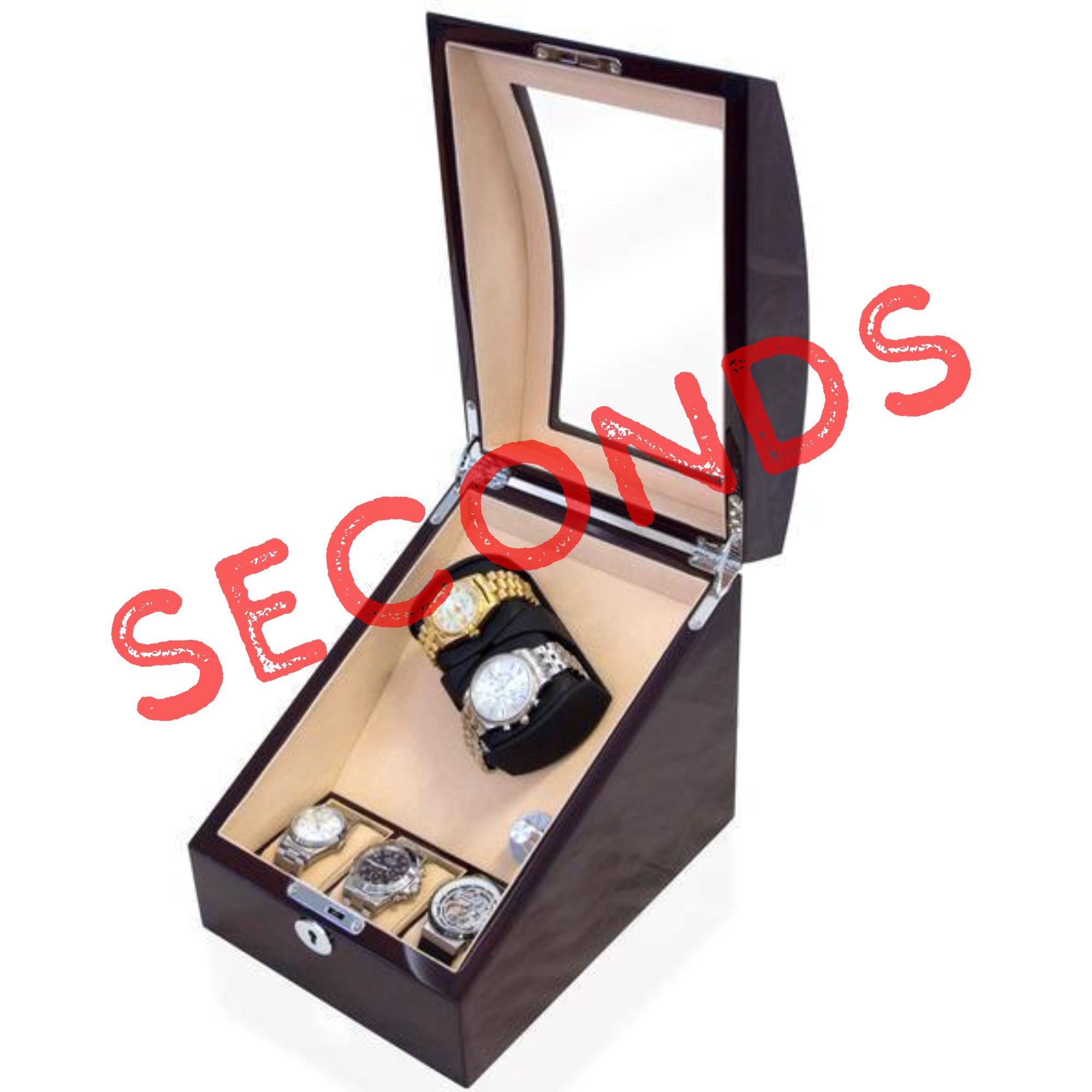 Seconds - Avoca Watch Winder Box for 2 + 3 watches in Mahogany (a) Seconds Clinks 