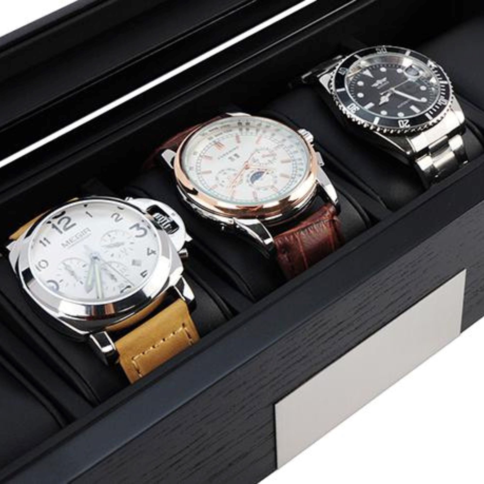 Seconds - 5 Slots Black Wooden Watch Box Seconds Clinks 