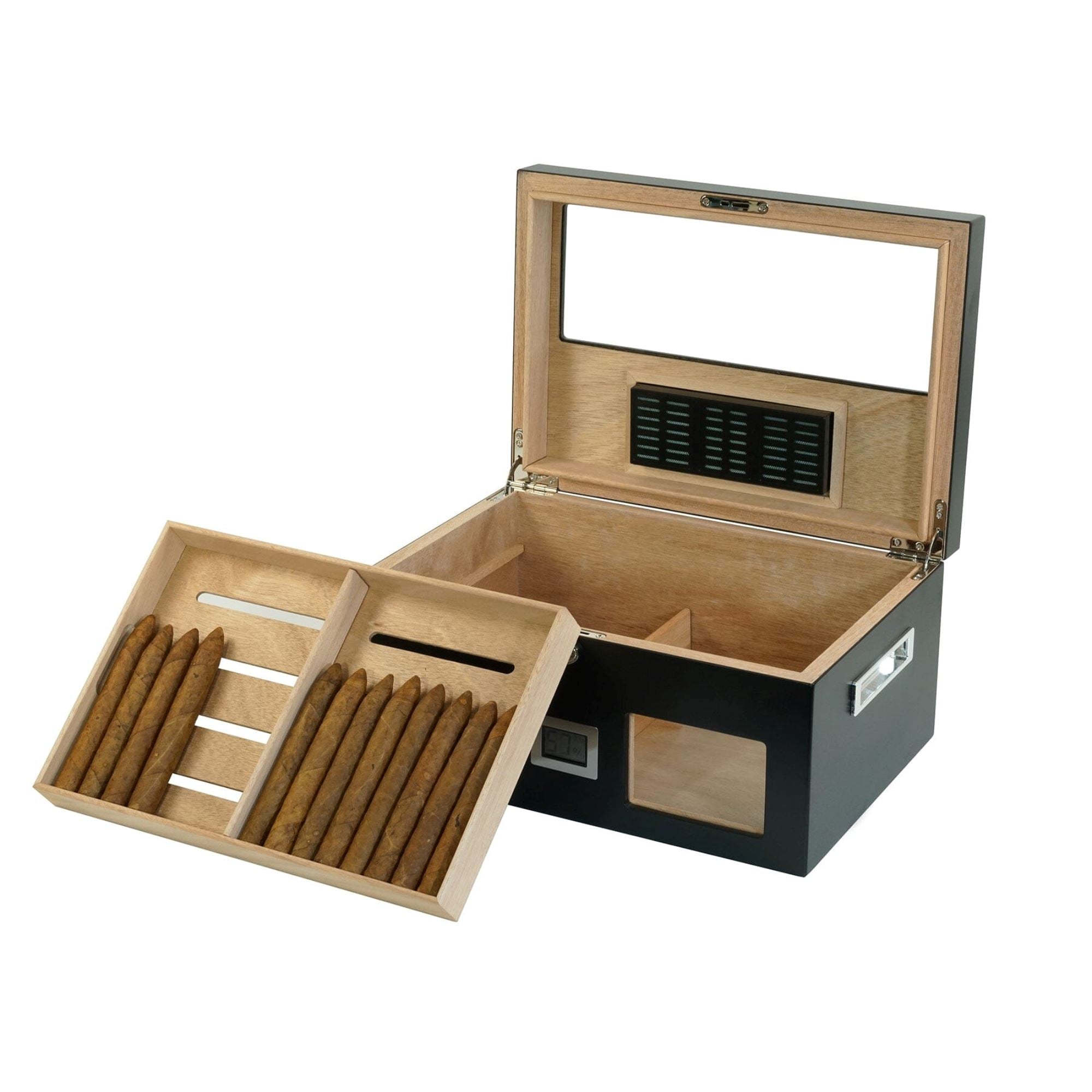 Seconds - 100 CT Black Wooden Cigar Humidor Box with Digital Hygrometer Seconds Clinks 