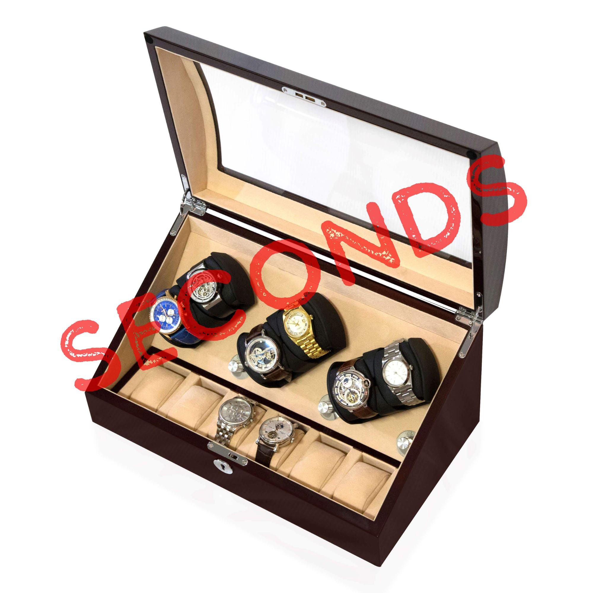 Seconds - Avoca Watch Winder Box 6 + 6 Watches in Mahogany (a) Seconds Clinks 