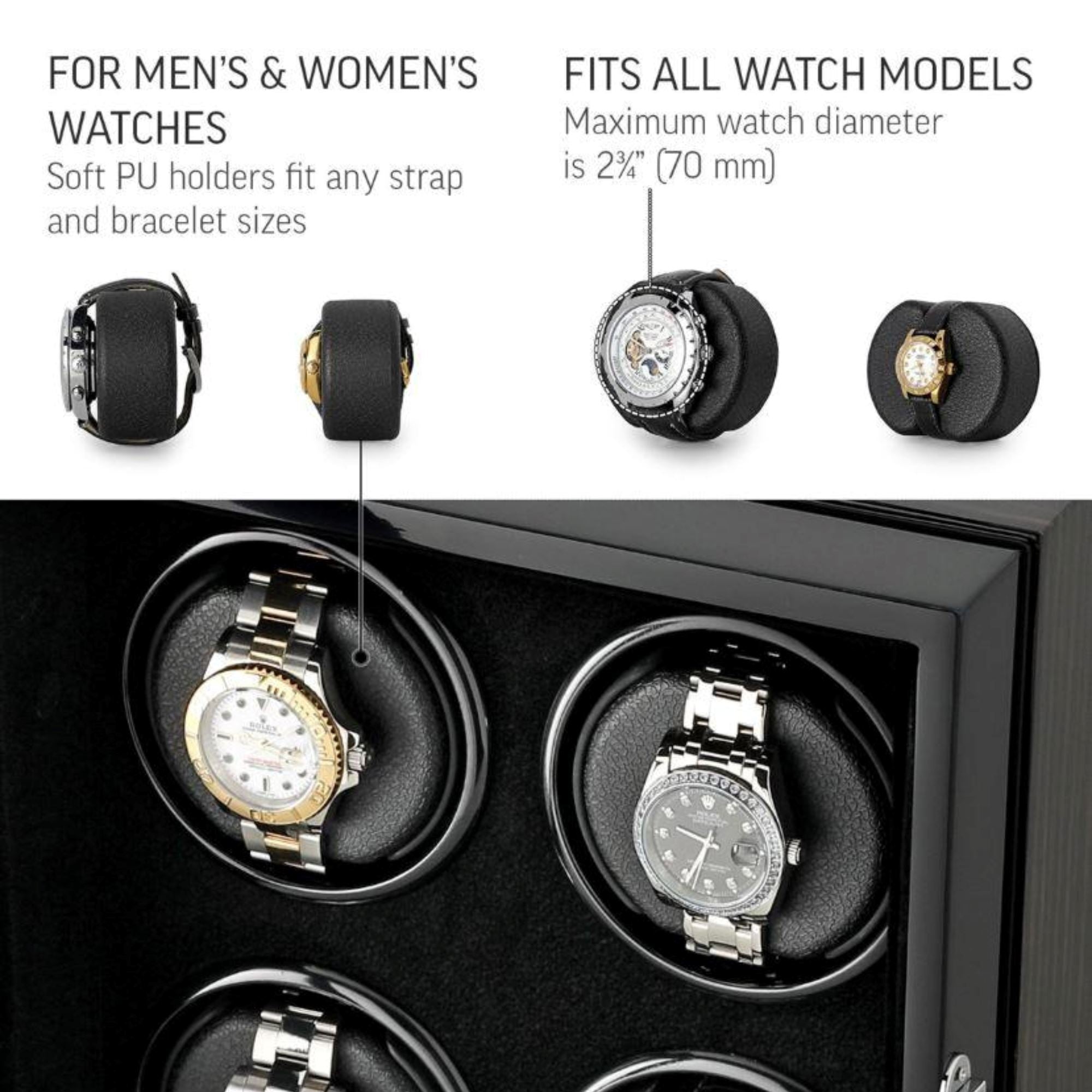 Seconds - Sydney Watch Winder Box for 4 Watches in Black Seconds Clinks 