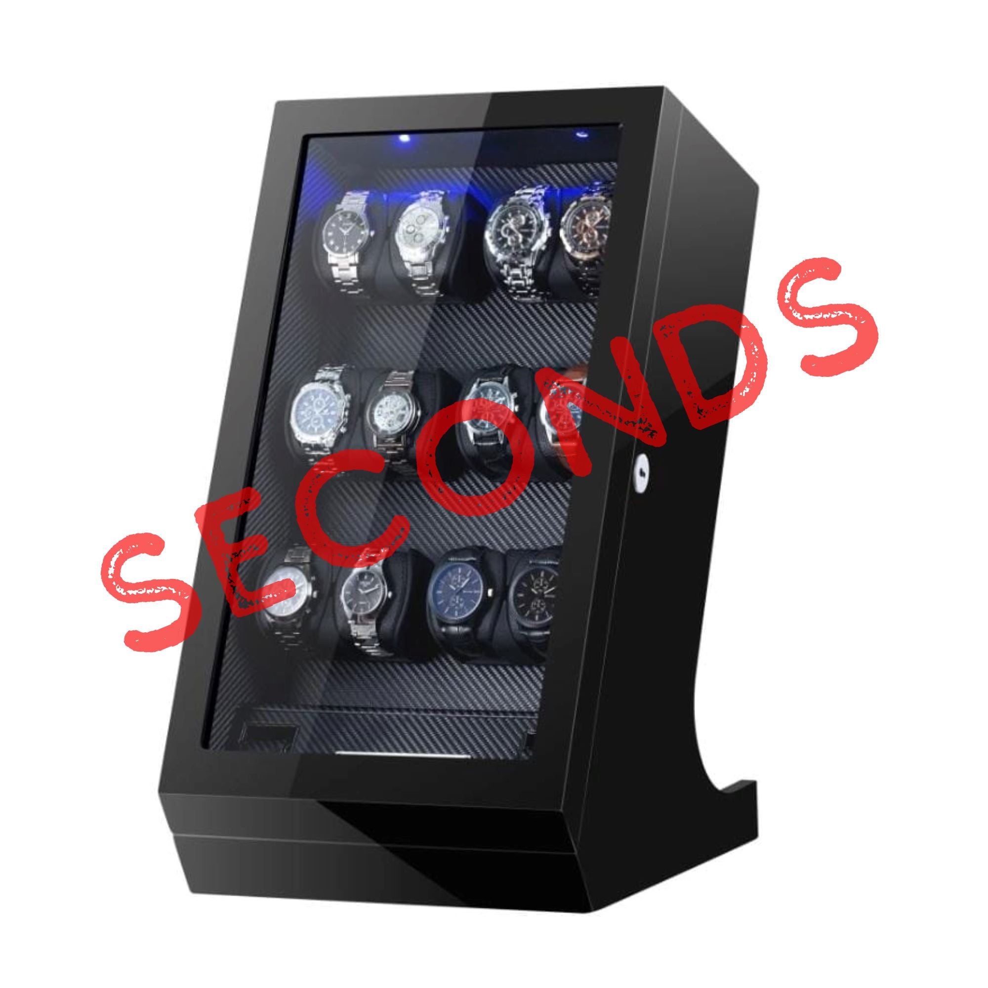 Seconds - Kosciuszko Watch Winder Box for 12 + 2 Watches in Black (b) Seconds Clinks 