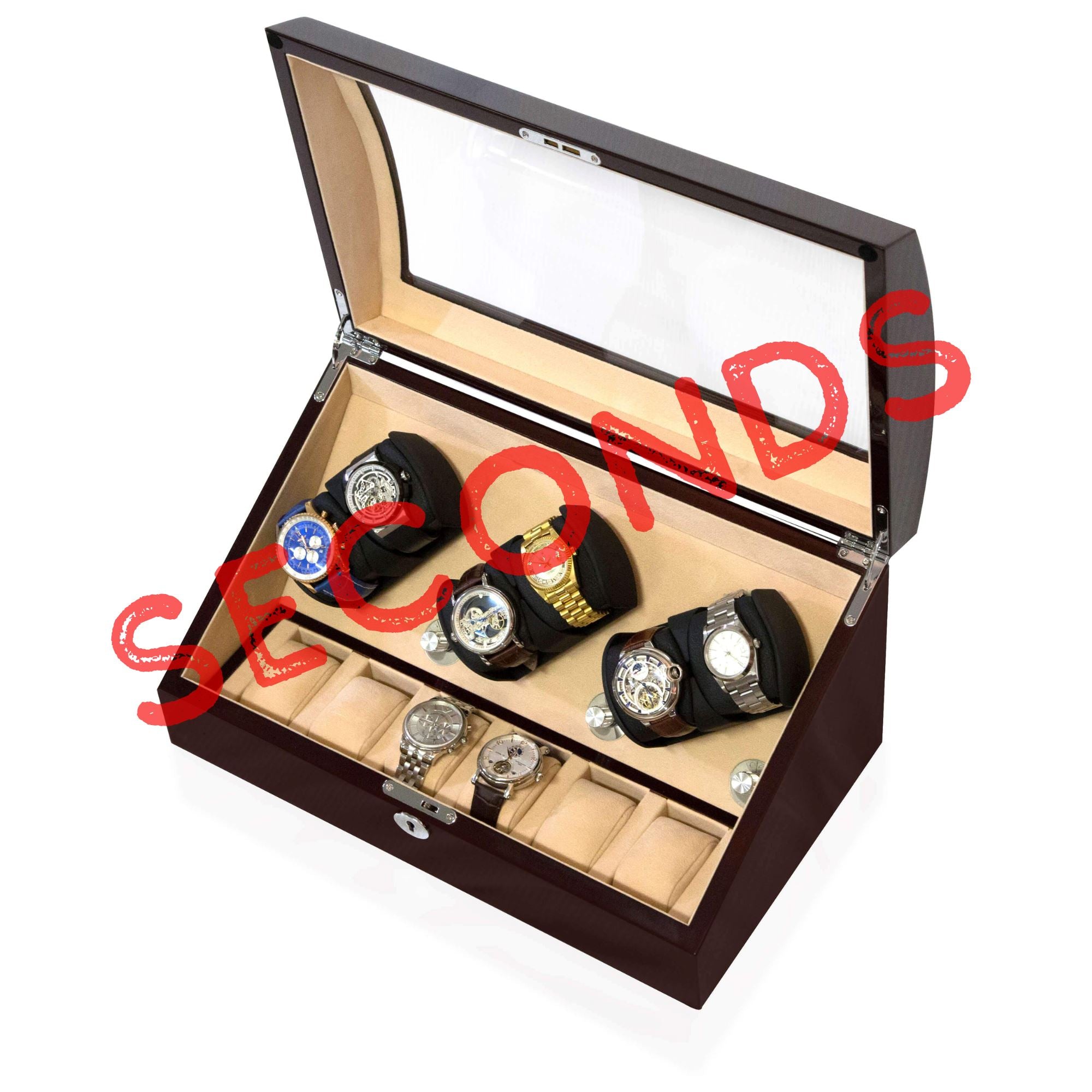 Seconds - Avoca Watch Winder Box 6 + 6 Watches in Mahogany (b) Seconds Clinks 