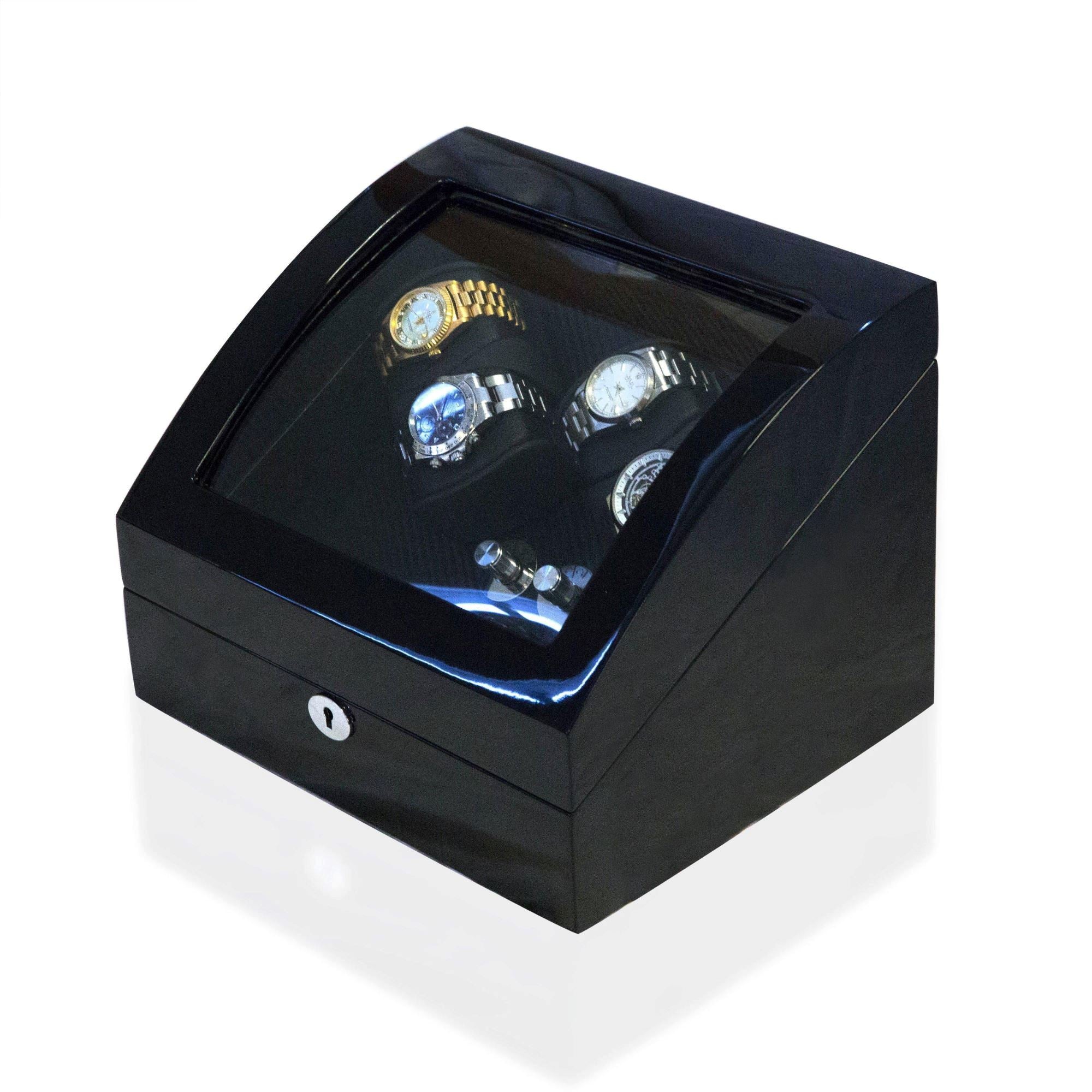 Seconds - Avoca Watch Winder Box 4 + 4 Watches in Black - Carbon Fibre Interior (b) Seconds Clinks 