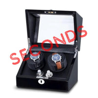 Seconds - Waratah Black Carbon Fibre Watch Winder Box for 2 Watches (d) Seconds Clinks