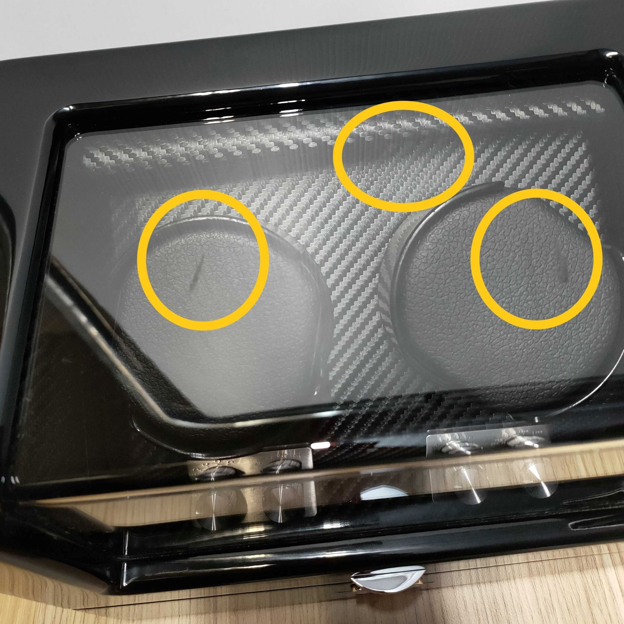 Seconds - Waratah Black Carbon Fibre Watch Winder Box for 2 Watches (d) Seconds Clinks 