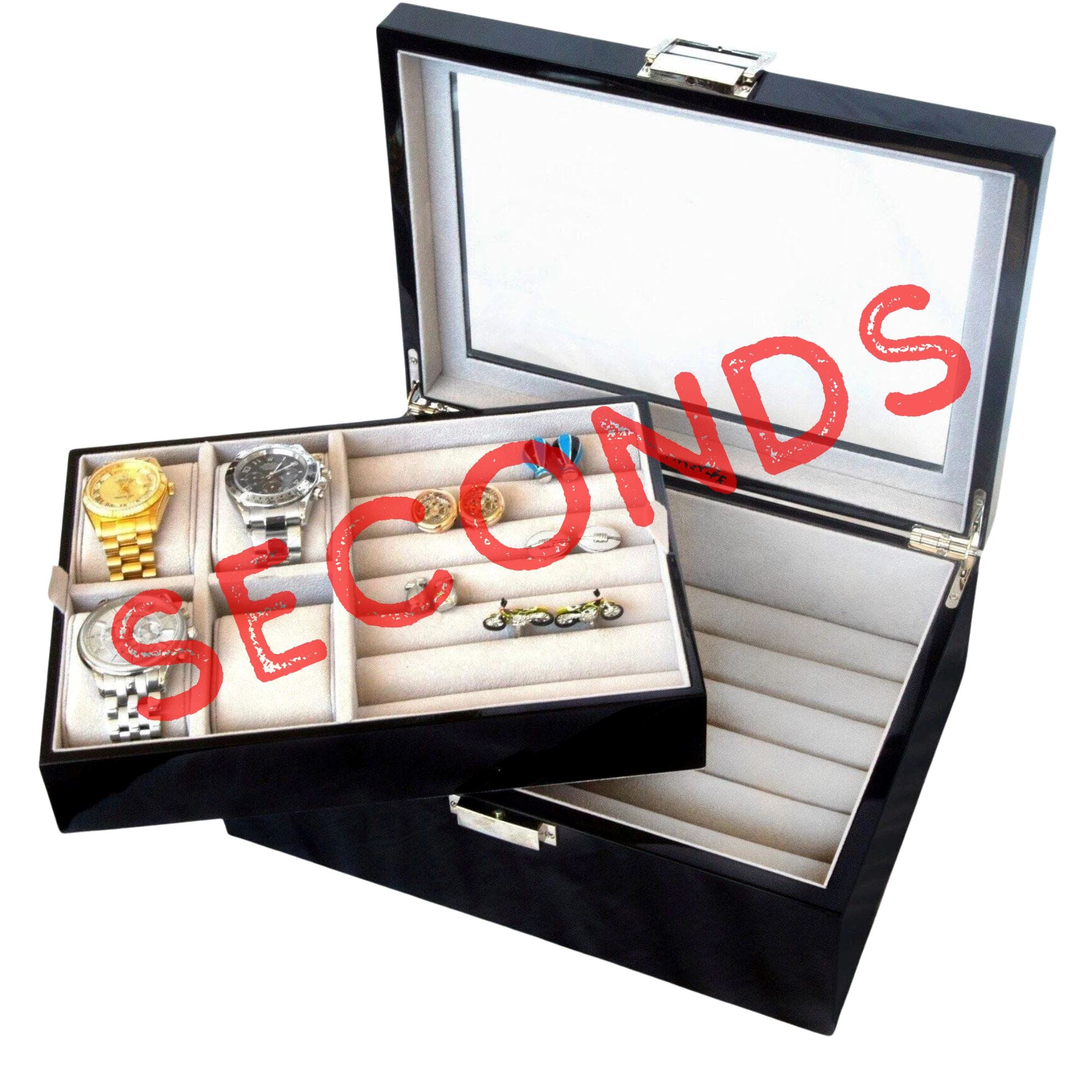 Seconds - 50 Pair Cufflink and Watch Box Double Decker Black (b) Seconds Clinks 