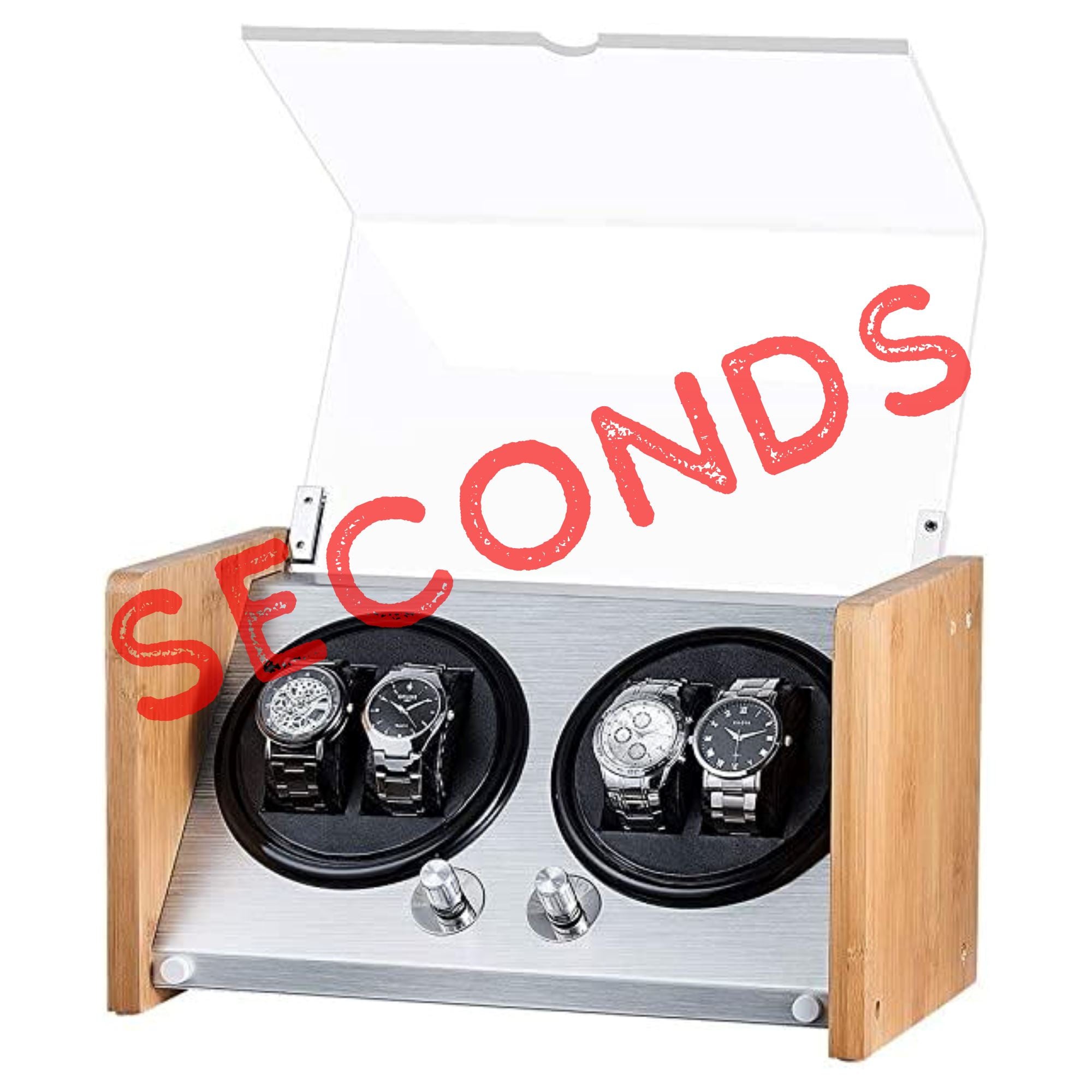 Seconds - BLAQ Watch Winder Box 4 Watches in Aluminum & Bamboo (d) Seconds Clinks 