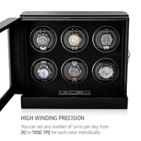 Seconds - Sydney Watch Winder Box for 6 Watches in Black (d) Seconds Clinks