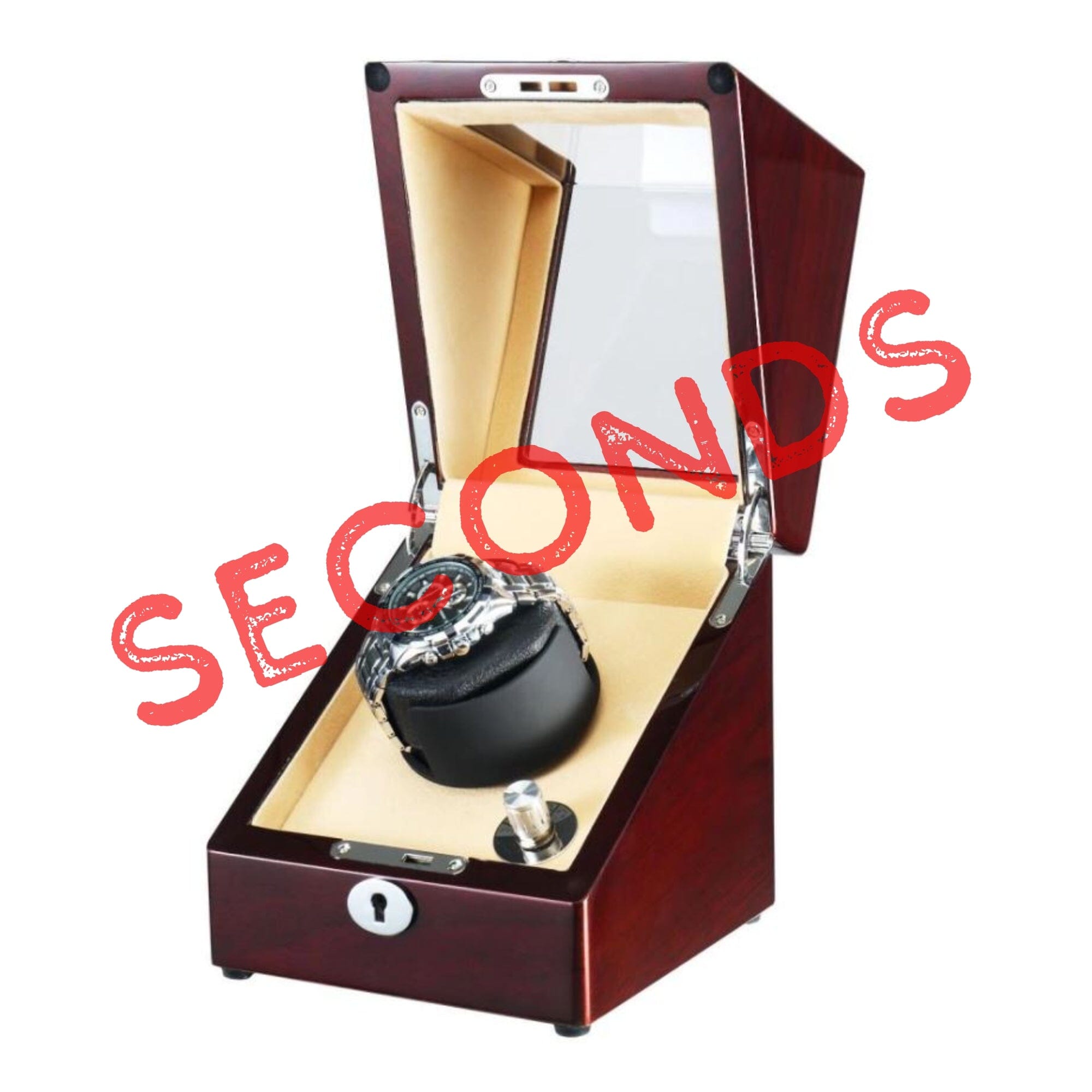 Seconds - Waratah Watch Winder Box for 1 Watch in Mahogany (i) Seconds Clinks 