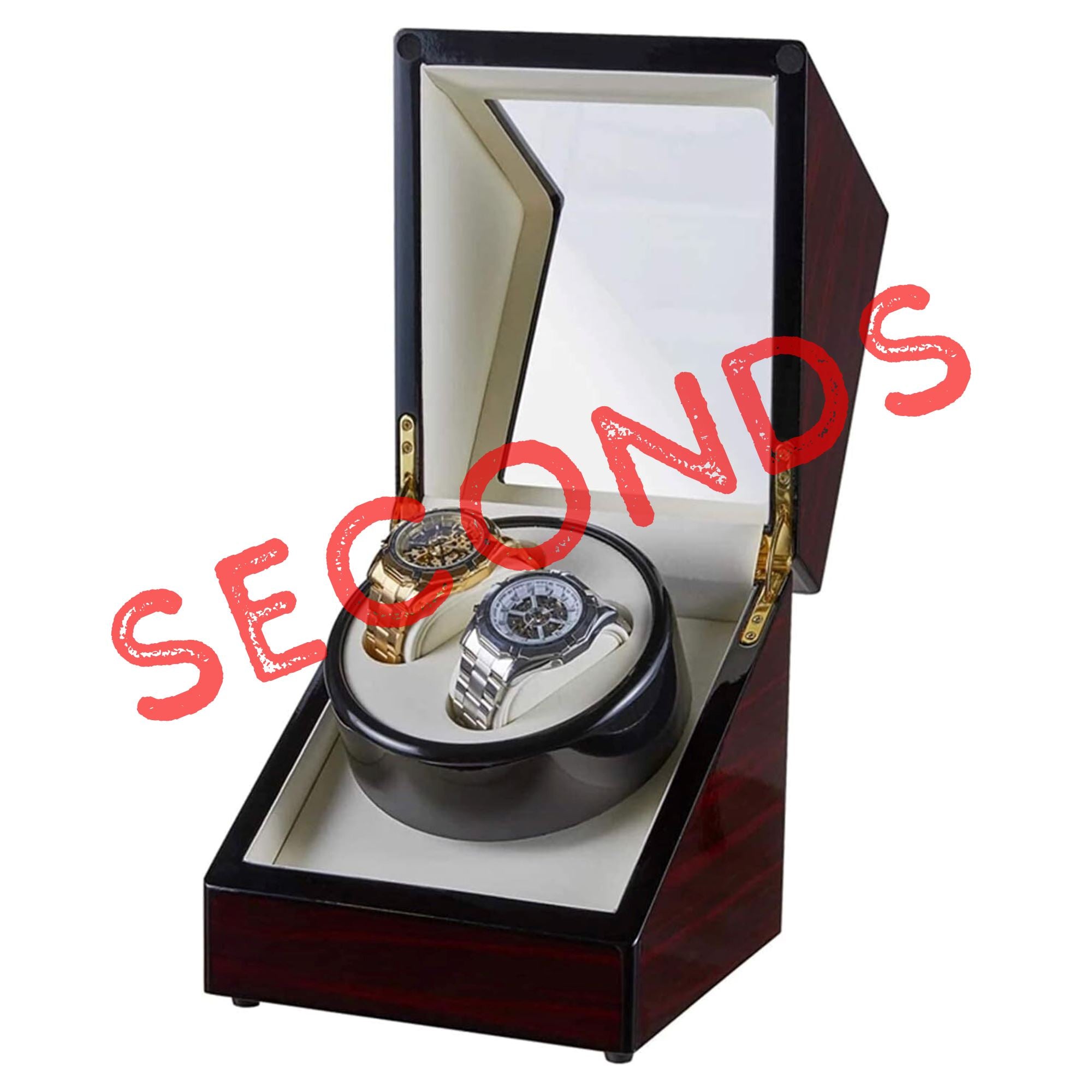 Seconds - Lindeman Mahogany Watch Winder Box for 2 Watches (Single Rotor) Old Model Seconds Clinks 