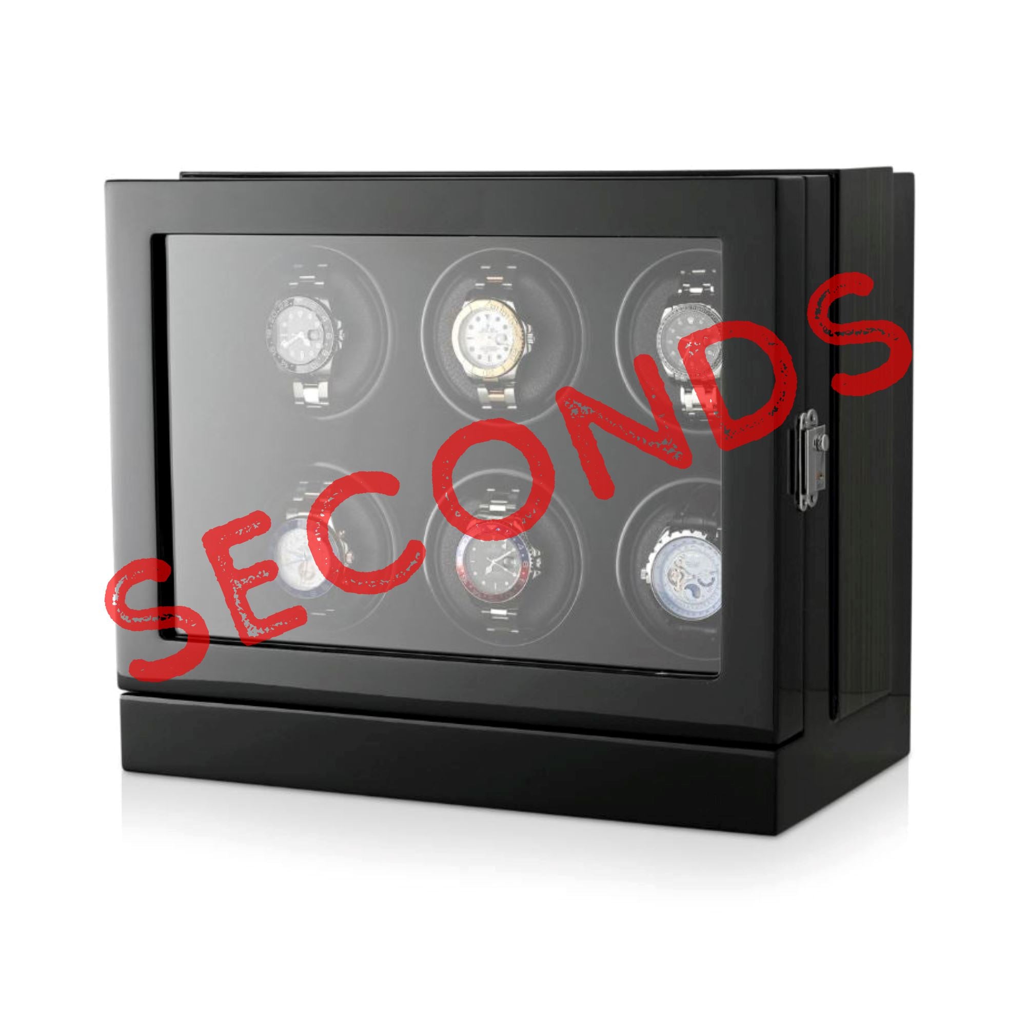 Seconds - Sydney Watch Winder Box for 6 Watches in Black (f) Seconds Clinks 