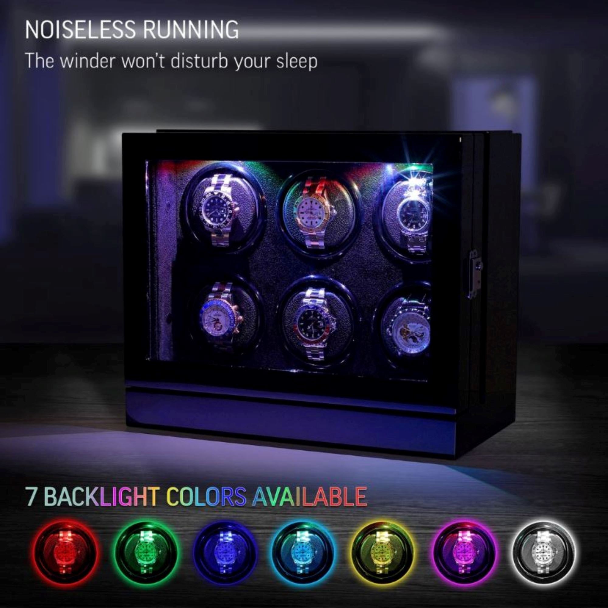 Seconds - Sydney Watch Winder Box for 6 Watches in Black (f) Seconds Clinks 