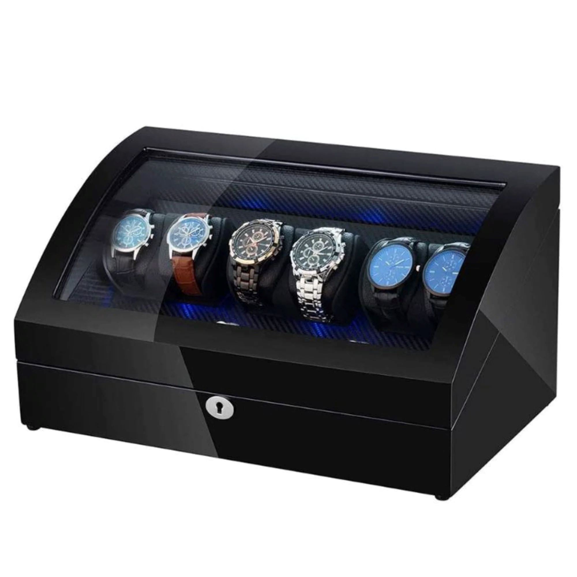 Seconds - Avoca Watch Winder Box 6 + 6 Watches in Black with Carbon Fibre Interior (e) Seconds Clinks 