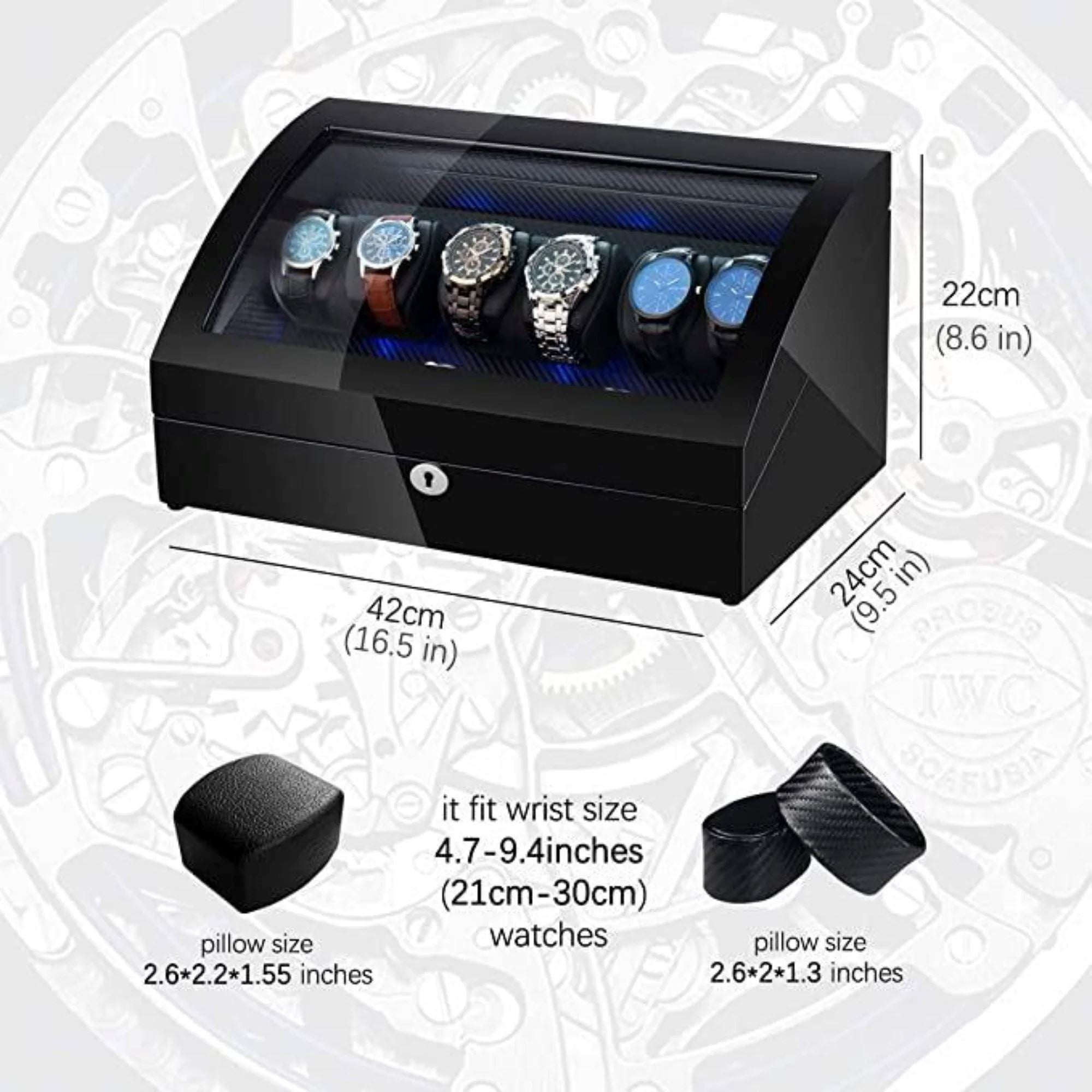 Seconds - Avoca Watch Winder Box 6 + 6 Watches in Black with Carbon Fibre Interior (e) Seconds Clinks 