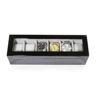 Seconds - Long Watch Box with Glass Top 6 Compartments Black Seconds Clinks