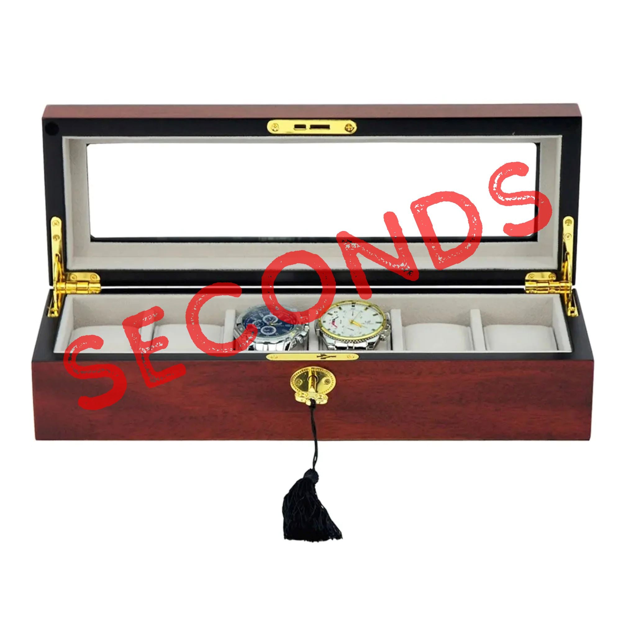 Seconds - 6 Slots Wooden Watch box with glass window Seconds Clinks 