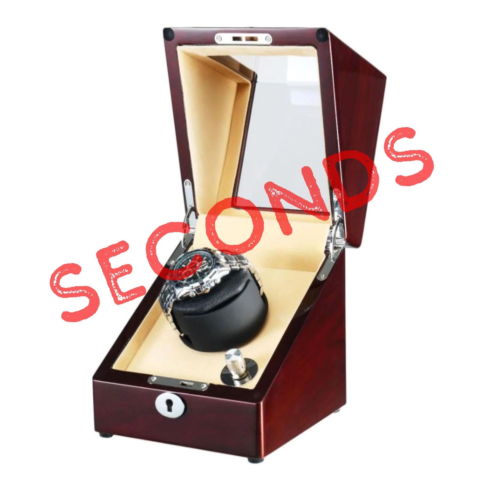 Seconds - Waratah Watch Winder Box for 1 Watch in Mahogany (l) Seconds Clinks 