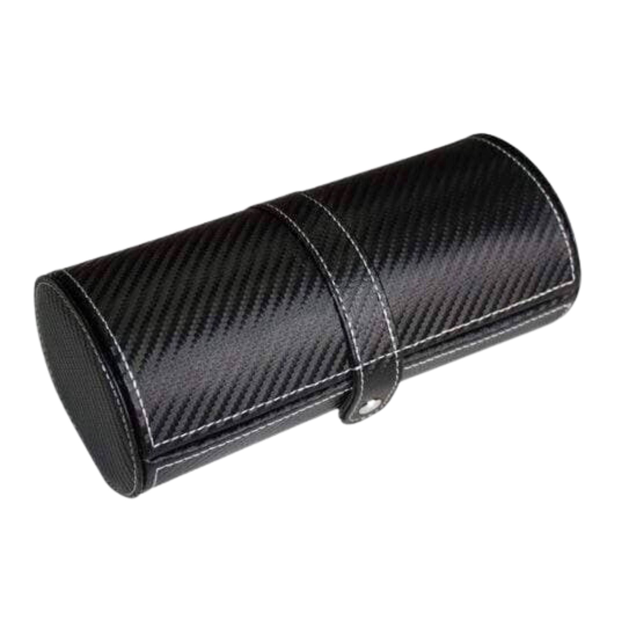 Seconds - Cufflinks and Watch Roll Case in Black Carbon Fibre Vegan Leather Seconds Clinks 