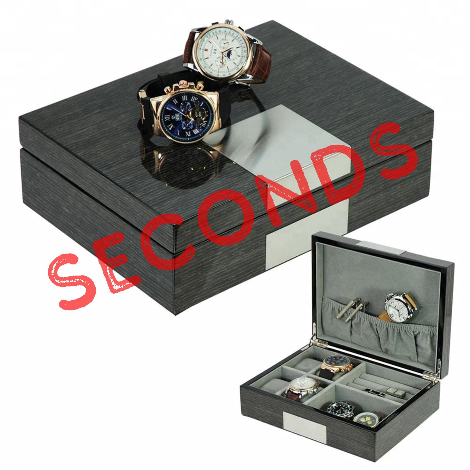 Seconds - Wenge Wooden Cufflink Watch Box (b) Seconds Clinks 