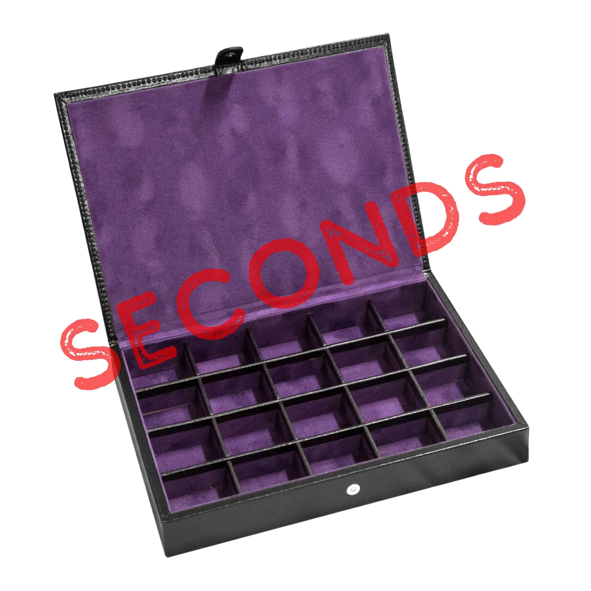 Seconds - 20 pair Bonded Leather Black/Purple Cufflink Storage Box Seconds Clinks Australia 