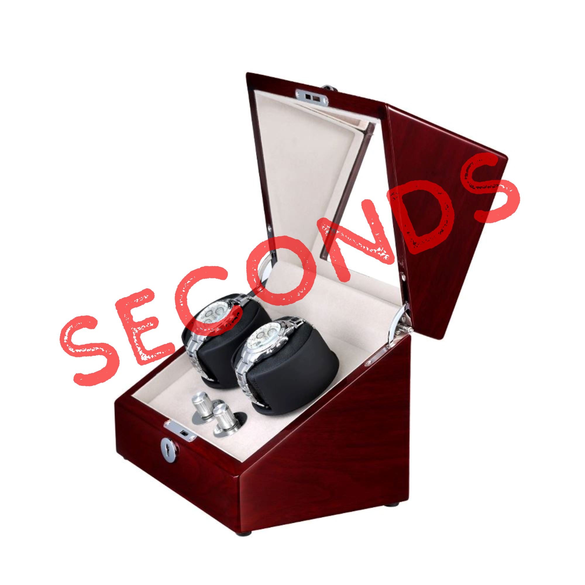Seconds - Waratah Mahogany Watch Winder Box for 2 Watches (f) Seconds Clinks 