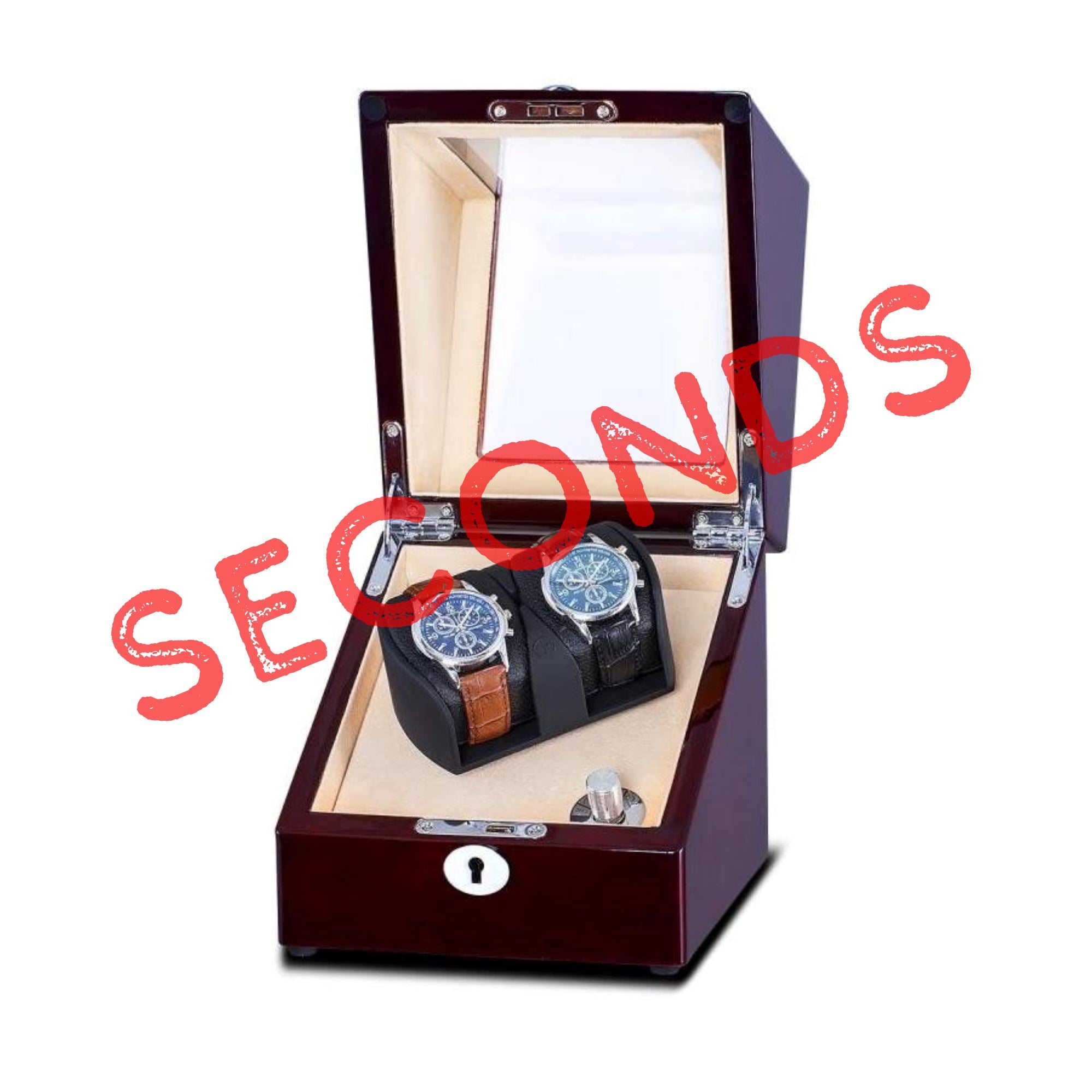Seconds - Lindeman Mahogany Watch Winder Box for 2 Watches (Single Rotor) (a) Seconds Clinks 