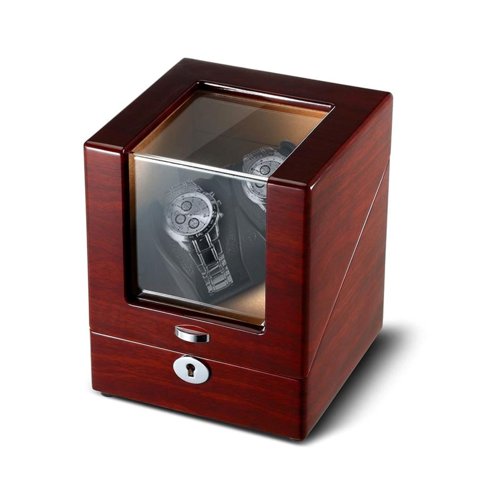 Seconds - Lindeman Mahogany Watch Winder Box for 2 Watches (Single Rotor) (a) Seconds Clinks 