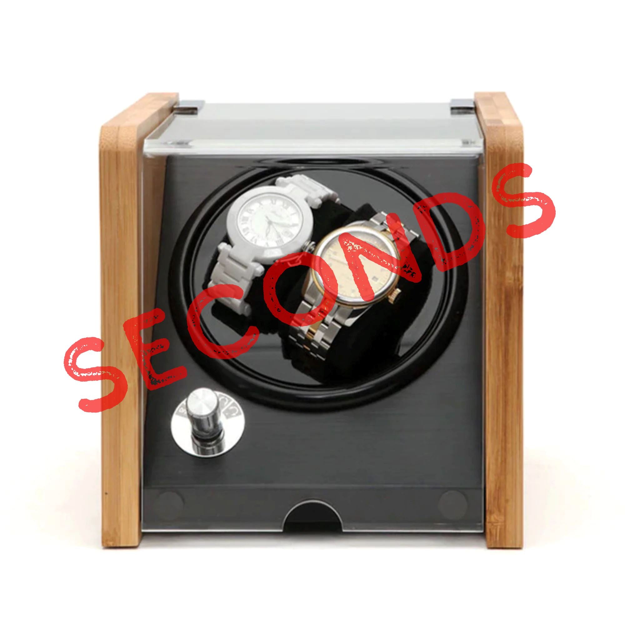 Seconds - BLAQ Bamboo/Black Watch Winder Box for 2 Watches (a) Seconds Clinks 