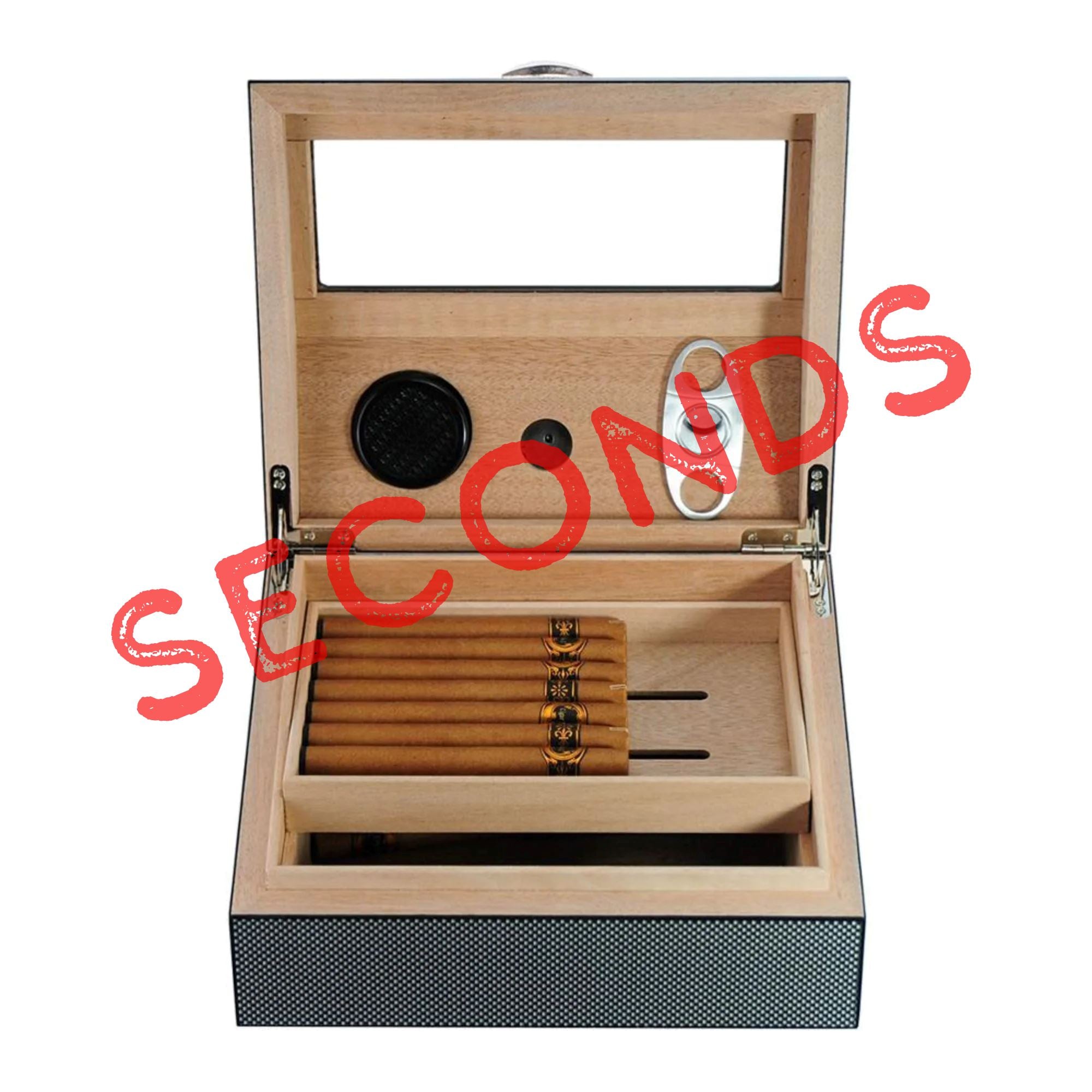 Seconds - 50 CT Carbon Fibre Cigar Humidor Wooden Cabinet for Cigars Seconds Clinks 