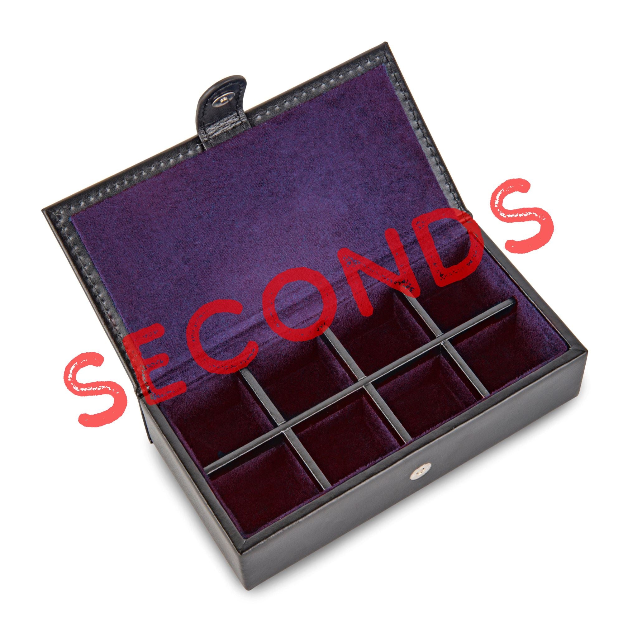 Seconds - 8 Pair Bonded Leather Black/Purple Cufflink Storage Box Seconds Clinks Australia 