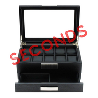 Seconds - Black Wooden Watch Box for 10 Watches with a Drawer (f)