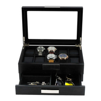 Seconds - Black Wooden Watch Box for 10 Watches with a Drawer (f)