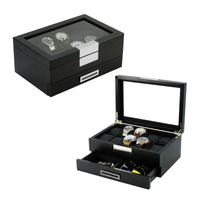 Seconds - Black Wooden Watch Box for 10 Watches with a Drawer (f)