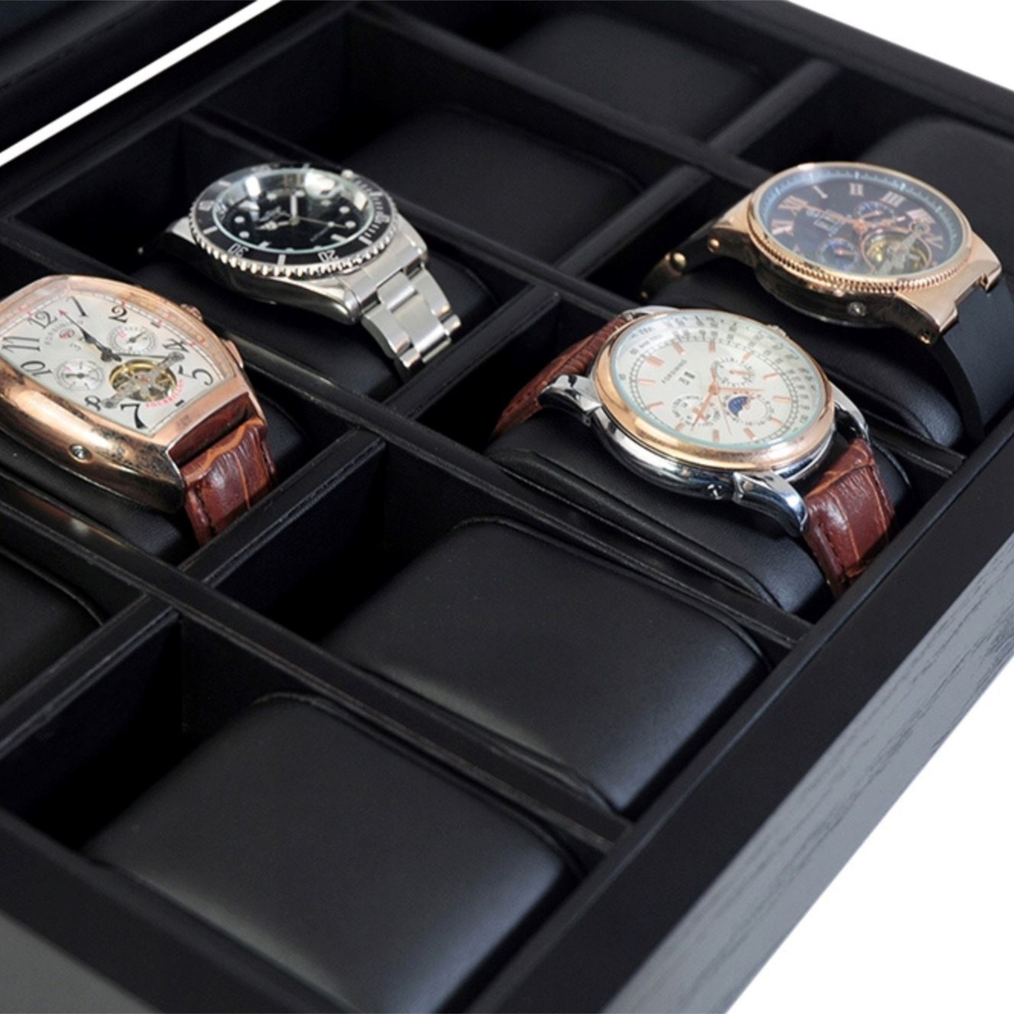 Seconds - Black Wooden Watch Box for 10 Watches (a)