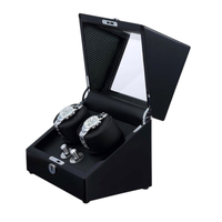 Seconds - Waratah Black Carbon Fibre Watch Winder Box for 2 Watches (g)