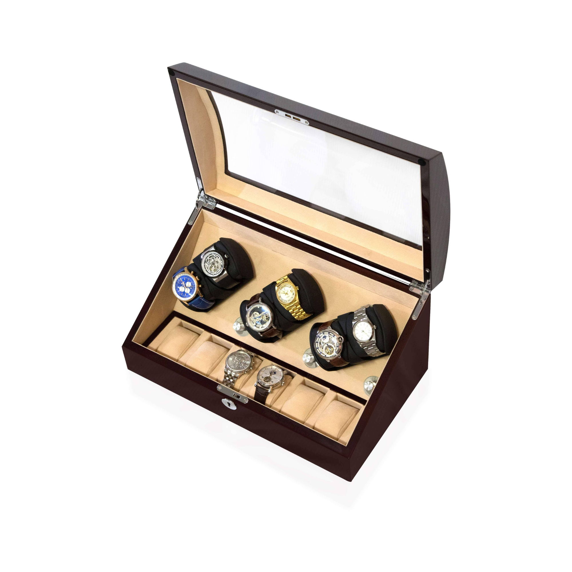 Seconds - Avoca Watch Winder Box 6 + 6 Watches in Mahogany (f)