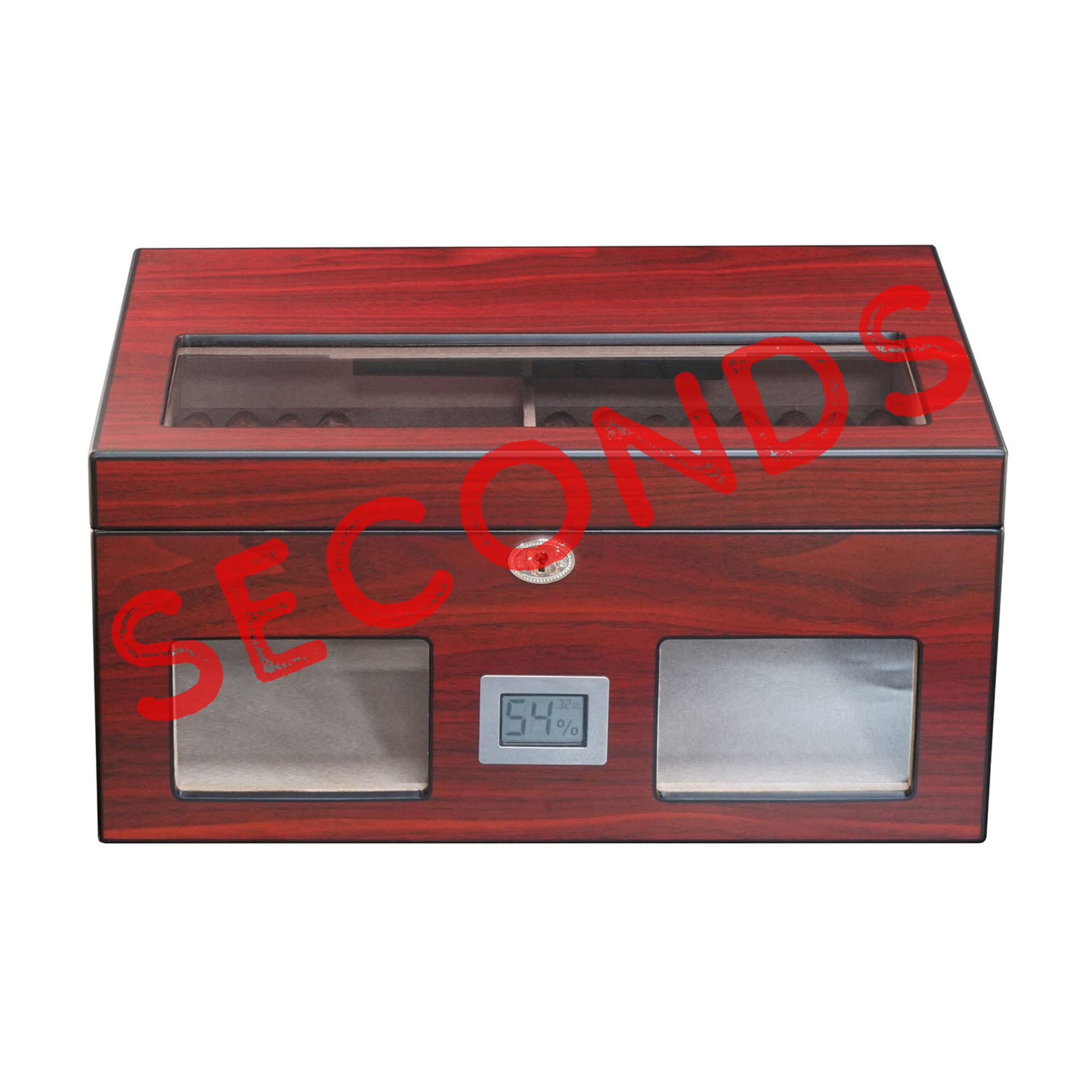 Seconds - 100 CT Cherry Wooden Cigar Humidor Box with Digital Hygrometer