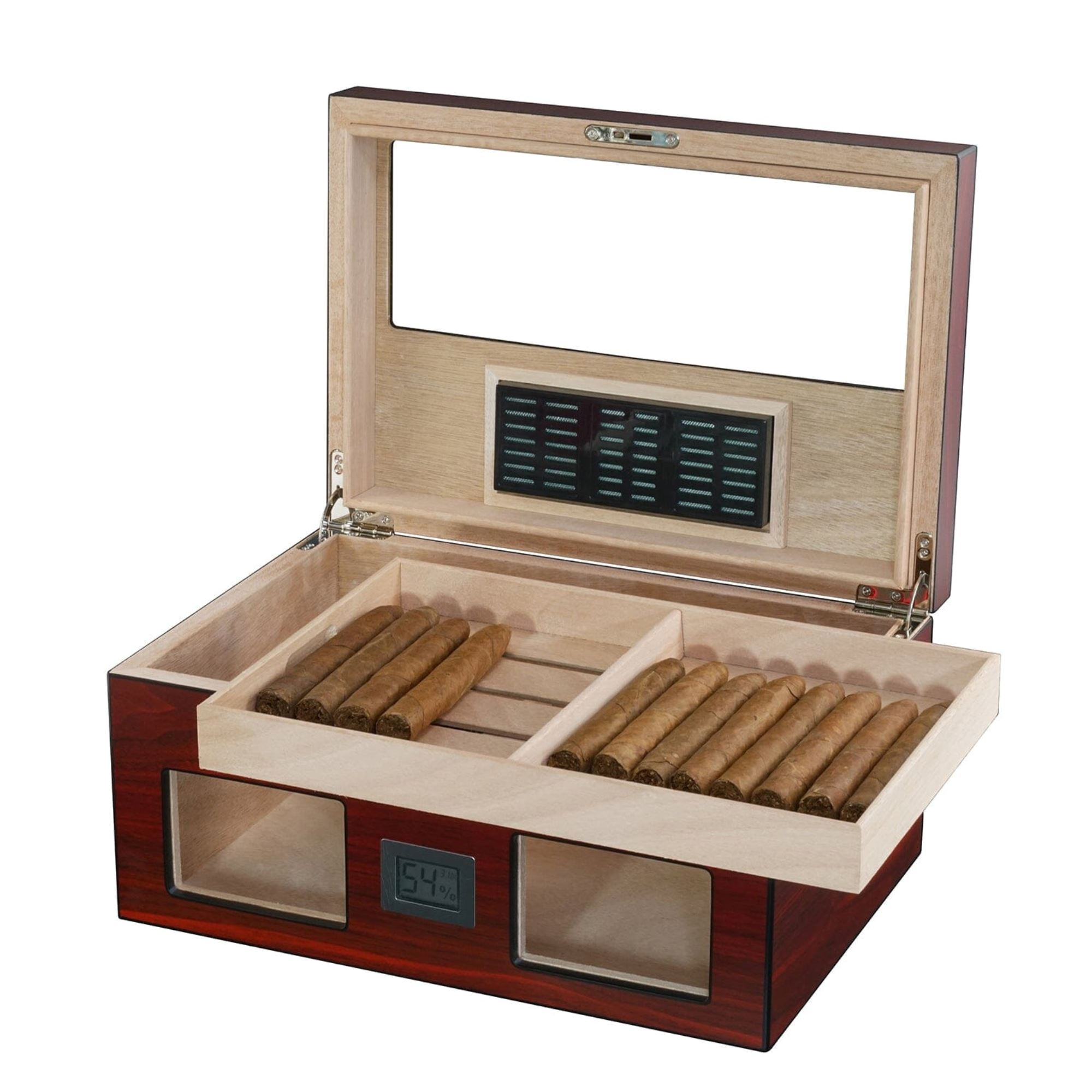 Seconds - 100 CT Cherry Wooden Cigar Humidor Box with Digital Hygrometer
