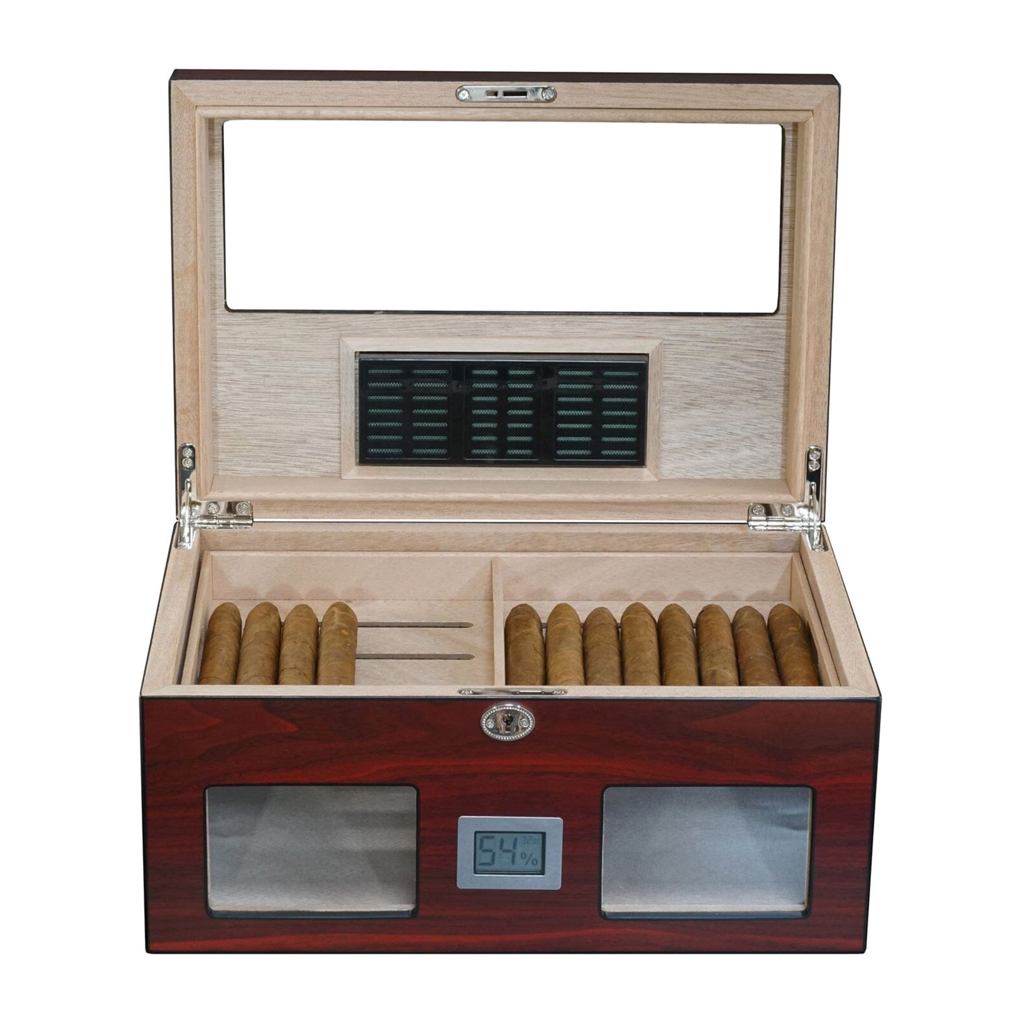 Seconds - 100 CT Cherry Wooden Cigar Humidor Box with Digital Hygrometer